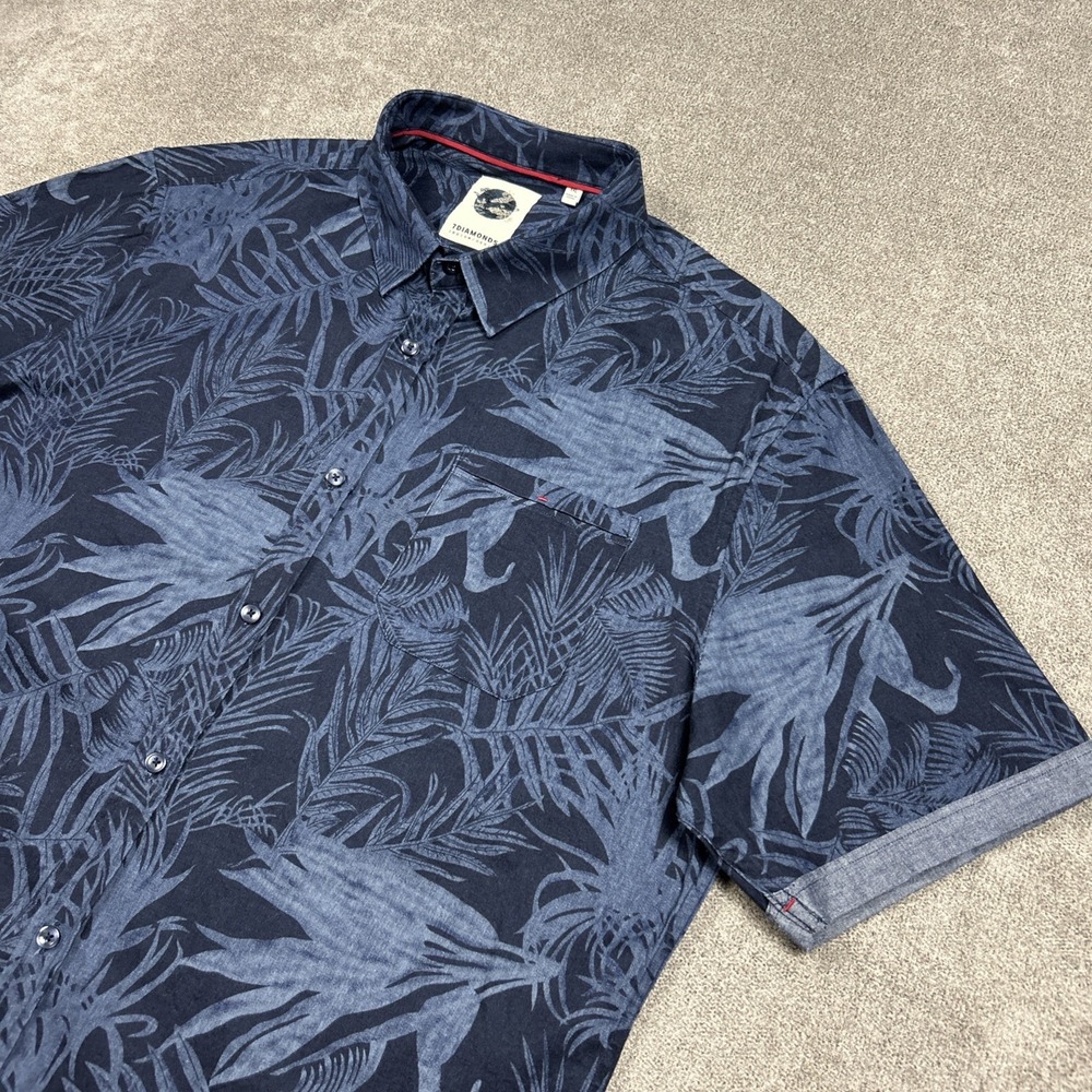 7 Diamonds Shirt Mens 2XL Blue Indigo Chambray AOP Palms Button Up Stretch